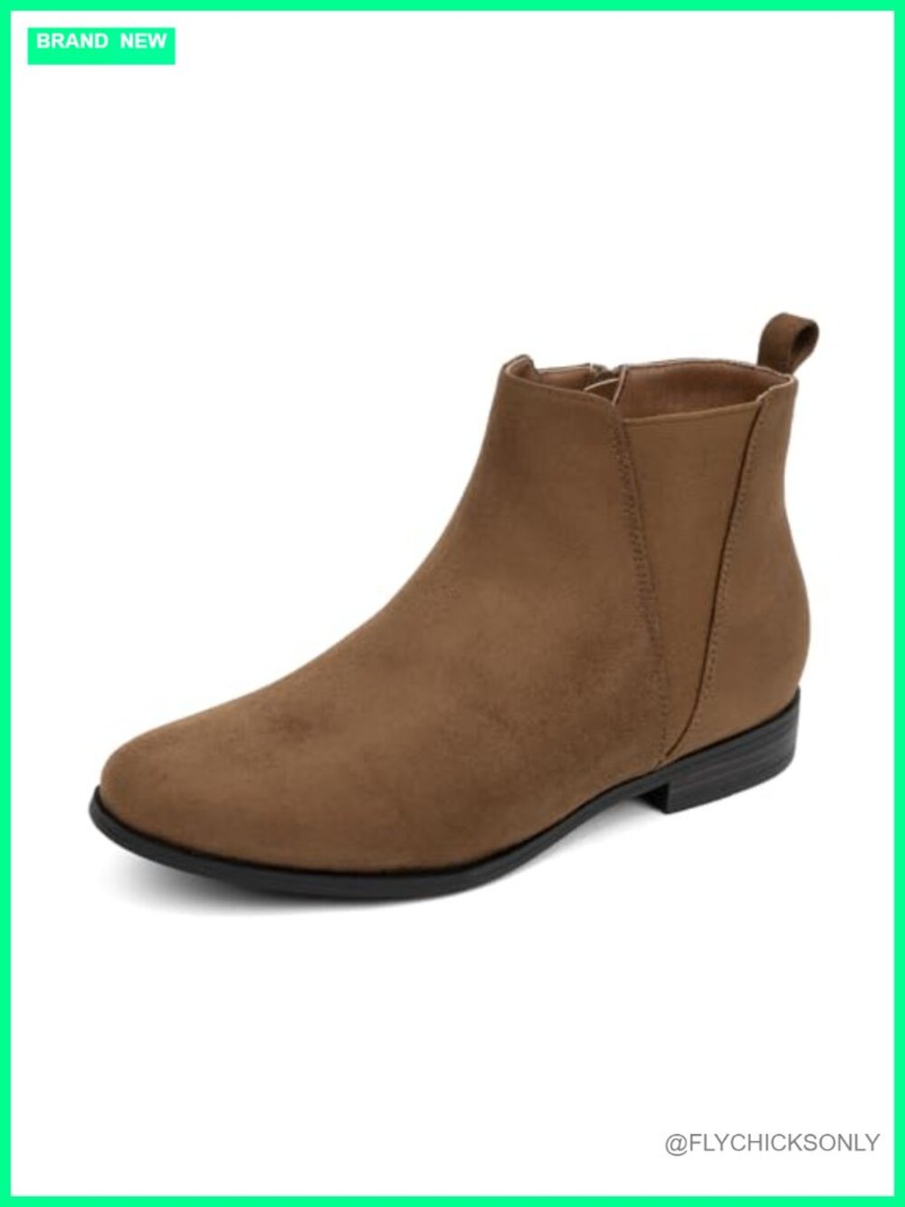 Chelsea Ankle Boots Low Heel Almond Toe Faux Suede Side Zipper